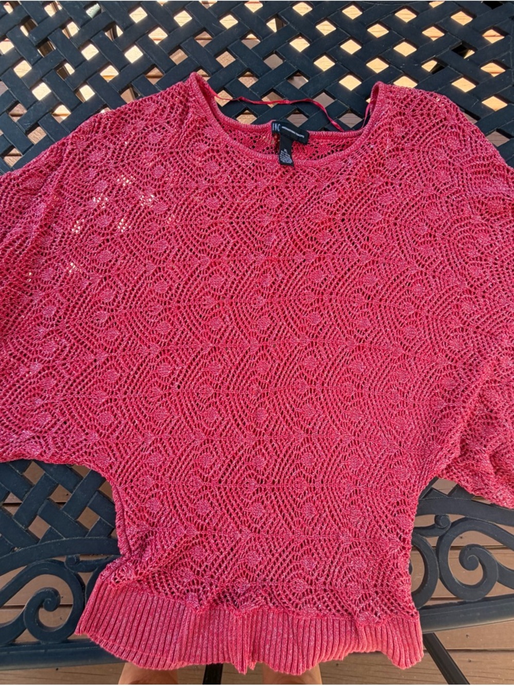 INC International Concepts Coral-Red Open Knit Short Sleeve Sweater